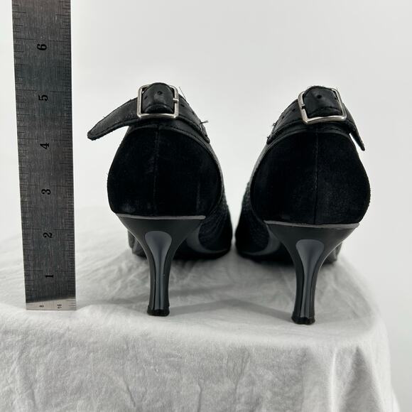 Vintage Y2K Women's Diesel Combustion Black Strap Buckle Heels Pumps sz 8 - Picture 6 of 8